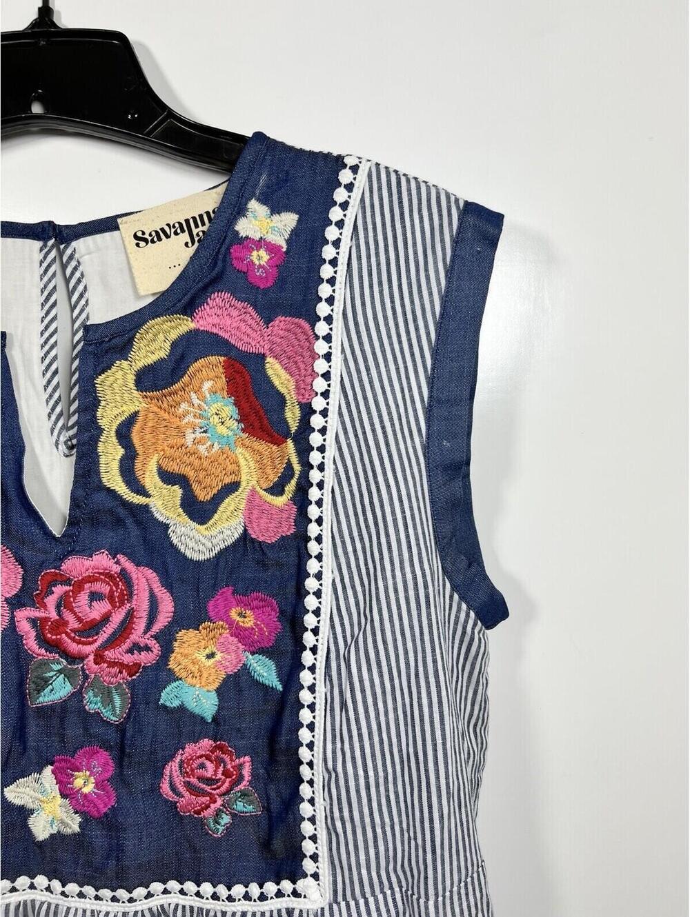 Savanna Jane Vibrant Embroidered Blue Striped Dress Size Small Boho Cowgirl - Picture 6 of 9